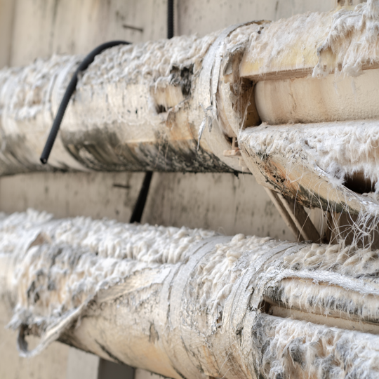Close-up of asbestos pipe insulation